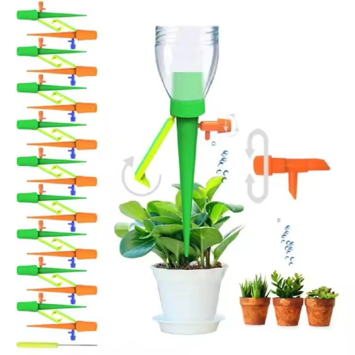 Kit de Riego por Goteo con 18 Estacas, Riego Automático para Plantas de Exterior, Verde Naranja - 1