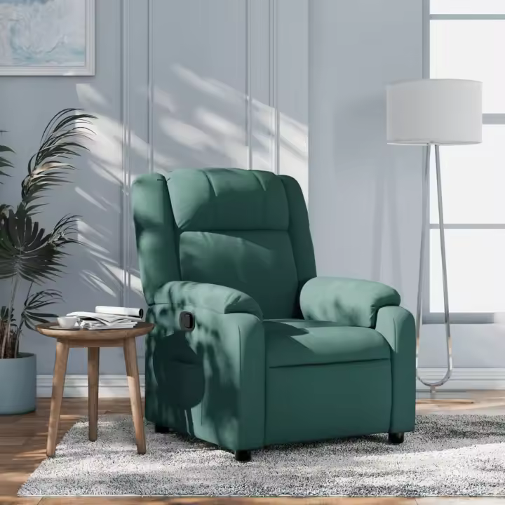vidaXL Sillón reclinable de tela verde oscuro - 1