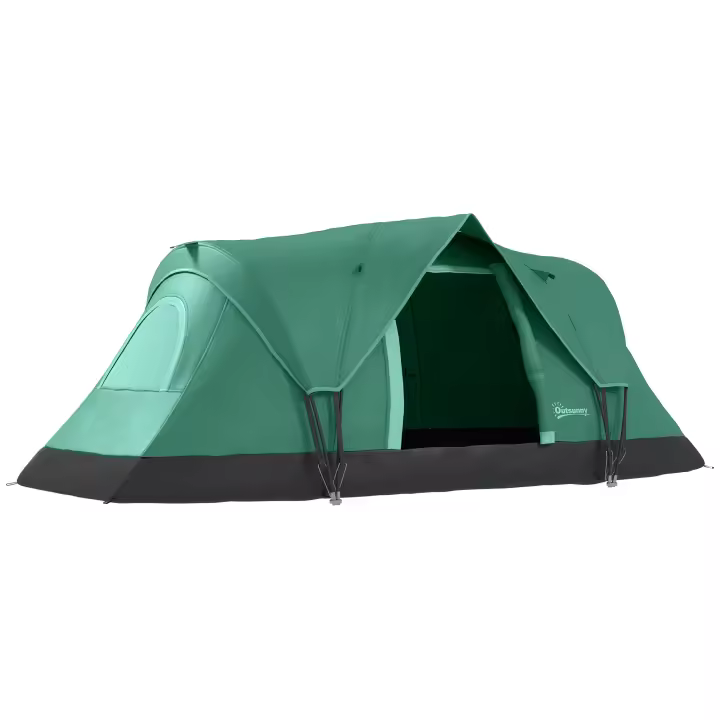 Tienda de campaña para 5-6 personas Tienda de campaña de túnel con clavos, tienda de cúpula, poliéster, Green Militar + Negro, 4,55x2,3x1,8 m - 1