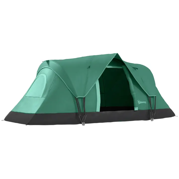 【Best Seller】Tienda de Camping Familia para 5-6 Personas | Diseño Túnel-Cúpula con Clavos Incluidos | Poliester Impermeable | Militar + Negro Color Verde | Dimensiones 4,55x2,3x1,8 m - 1
