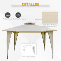 Outsunny Cenador de Jardín 3,45x3,45 m Carpa con Doble Techo y 8 Orificios de Drenaje Marco Metálico para Celebraciones Fiestas Bodas Exteriores Beige - details 3