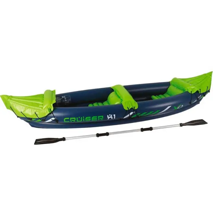 Kayak hinchable Cruiser X1 XQ Max 2 asientos con remo verde/azul 53x81x325 cm - 1