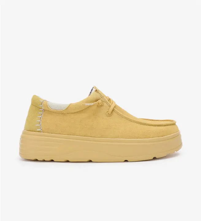 54 Daisy Zapato Wallabi De Mujer De Algodon Lino Walk In Pitas- Mostaza - 1