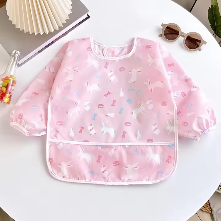 Bib De Bebé Suave Impermeable Con Mangas Largas Ajustable Para Comer Pintura Niño Y Niña Delantal De Mano Para Niños De 0 a 36 Meses - 1