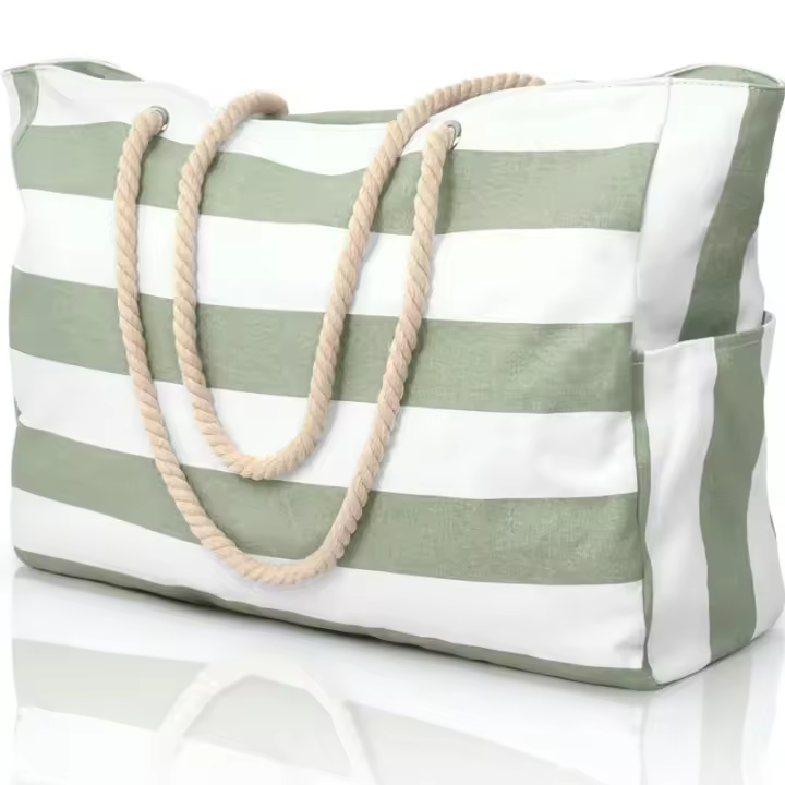 Bolsas de playa para mujer, bolso grande impermeable con cremallera, bolso de playa, impermeable, resistente a la arena, bolso de piscina, bolso grande, verde claro - 1