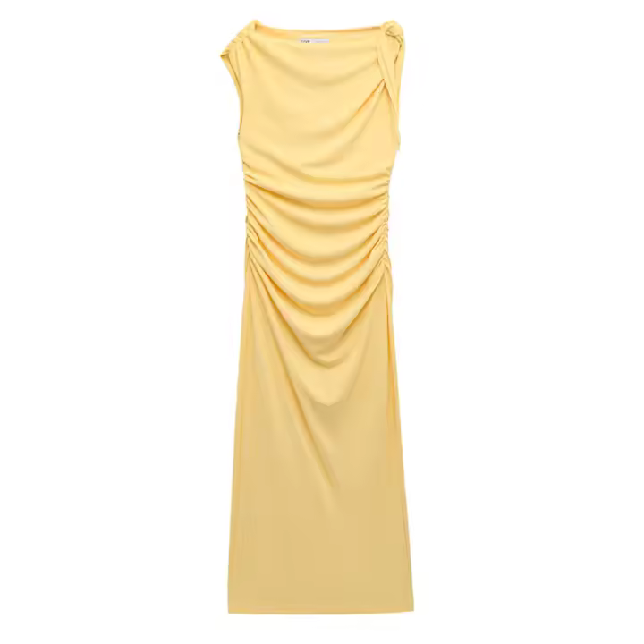 Vestido Elegante TRAFZA Para Mujer Amarillo Asimétrico Sin Mangas Pleated Largo Vestido De Fiesta Vintage Verano 2025 Slim Fit - 1