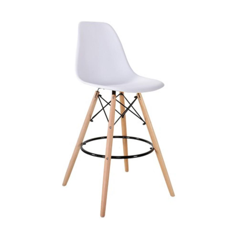 ORION91oficial® - Taburete Alto, Estilo Nórdico, Polipropileno Color Blanco y Patas en Madera Haya (46x43x105 cm) Comedor, Oficina, Restaurante, Bar, Hostelería, Cocina – spaziOrion91