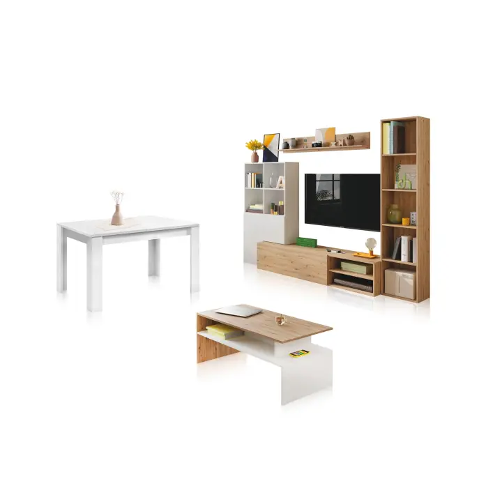 Duehome Pack Salón Ahorra Espacio con Mesa de Centro y Mesa de Comedor Iris Max - 1