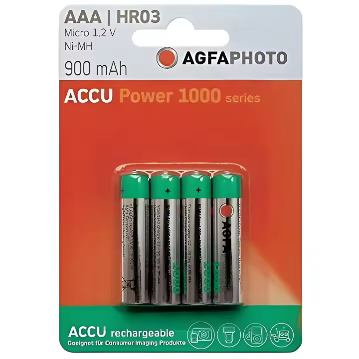 AgfaPhoto Batterijen 1x4 AgfaPhoto Akku NiMh Micro 900 mAh, Níquel e Hhidruro Metálico, 900 mAh, 1.2 V - 1