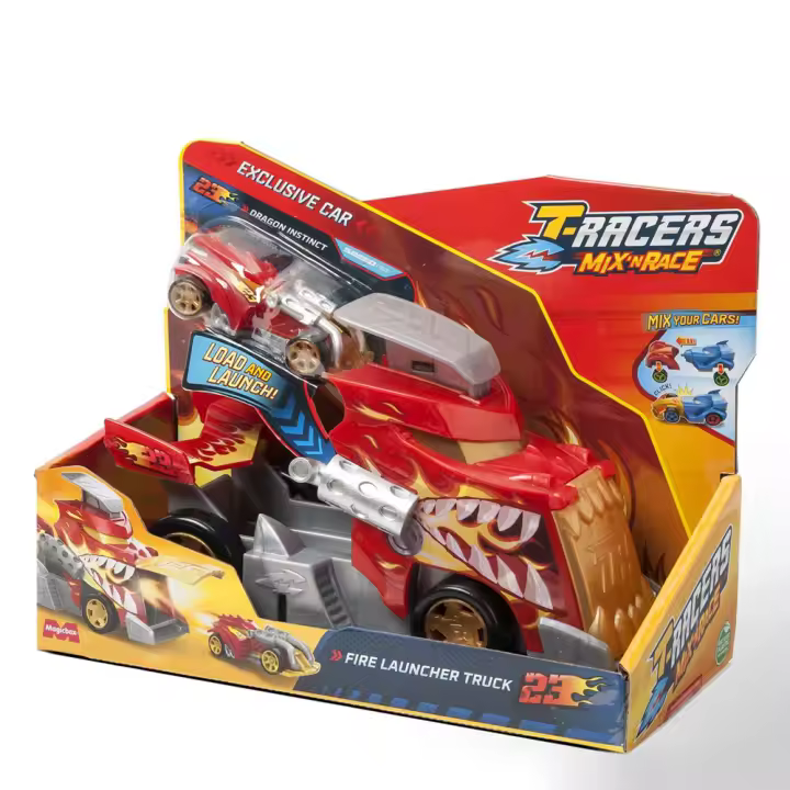 Lanzador Launcher Truck T-Racers Mix ‘N Race  (Ice Truck o Fire Truck) incluye coche y banderas 10x16,8x22,5cm - Modelos surtidos (Magic Box PTRSP116IN50) - 1