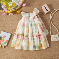 Vestido De Verano Para Bebés Niñas Estilo Florido Con Lazo En El Cuello Y Patrón De Flores Vestido Casual De Poliéster Para Niñas De 0 a 3 Años - details 2