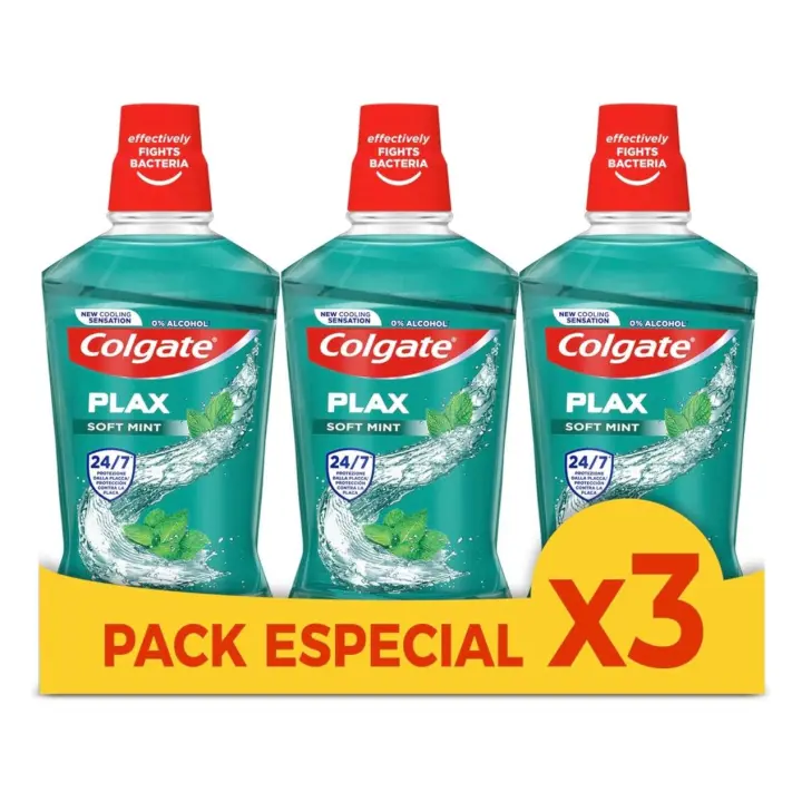 Colgate Pack 3 Und X 250ml - Plax Enjuague Bucal Líquido - Eliminación de la Placa - Menta - 1