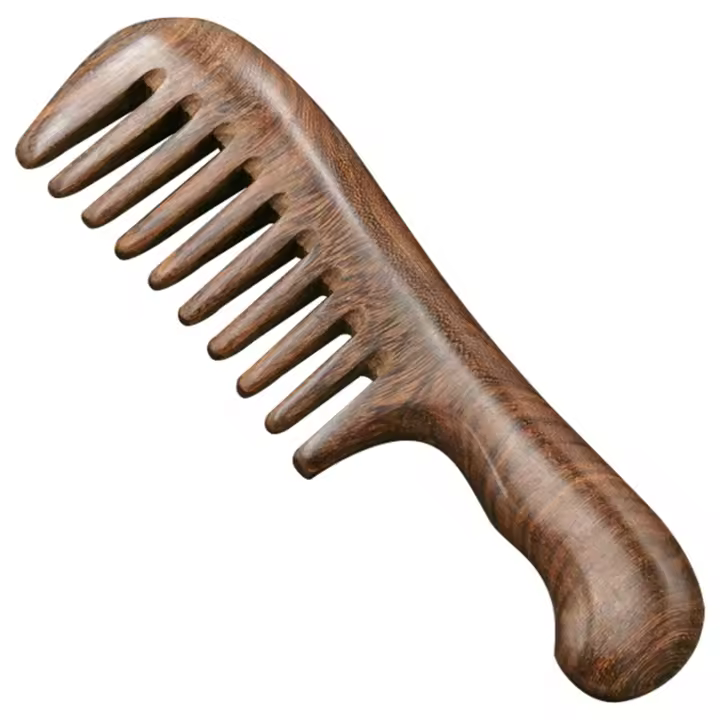 Peine de dientes anchos de sándalo, herramienta de masaje de cabello grueso portátil, Pelo Rizado - 1
