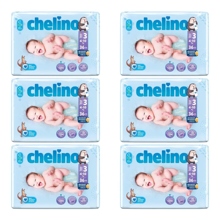 Chelino Caja de 6 Bolsas de 36 Pañales Talla 3 (4 -10 kg) para Bebé (216 Pañales en total) - 1