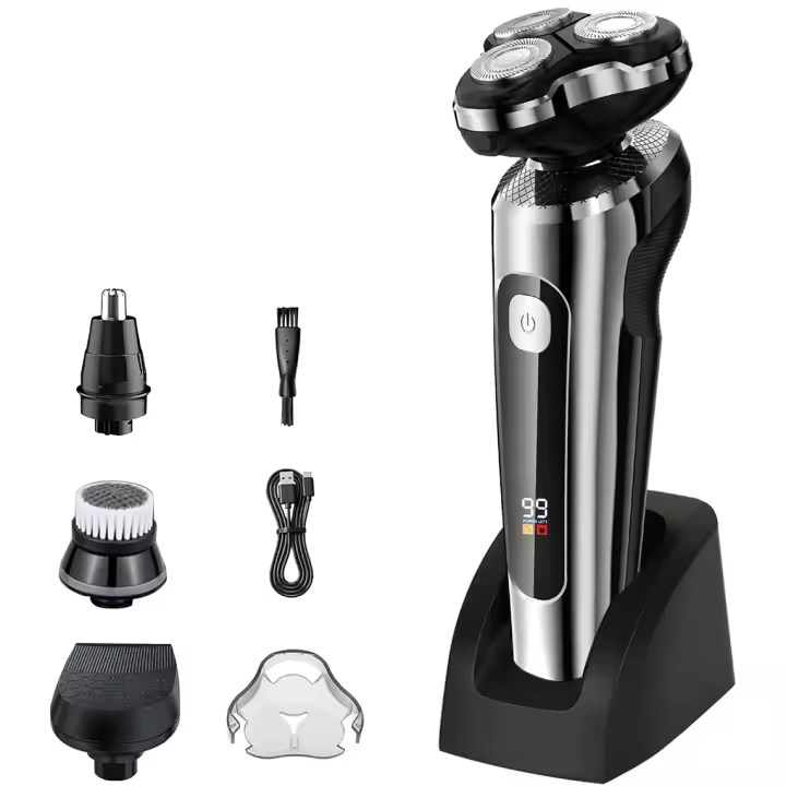 Afeitadora Electrica Hombre, 3D Maquina de Afeitar Hombre Recortadora de Barba Hombre de Pantalla LED -2 Velocidades Afeitadora En Seco/Húmedo -Afeitado a Prueba De Agua IPX7 con Base - 1