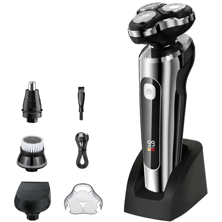 Afeitadora Electrica Hombre, 3D Maquina de Afeitar Hombre Recortadora de Barba Hombre de Pantalla LED -2 Velocidades Afeitadora En Seco/Húmedo -Afeitado a Prueba De Agua IPX7 con Base - 1