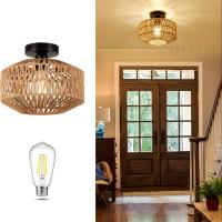 Luz De Techo Bohemia Hecha a Mano En Rattan Con Encanto Rustico Farmhouse Montaje Fácil No Incluye Bombilla - details 3