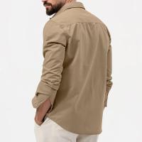 Camisa Táctica De Verde Militar Para Hombres Con Dos Bolsillos En La Cara Cuello En V Manga Larga Estilo Safari Casual - details 19