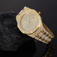 Reloj De Lujo Para Hombre En Oro Con Diamantes Estilo Hip Hop Moda Bling Bling Reloj De Cuarzo De Alta Calidad Con Seguro De Cierre Anillo - details 6