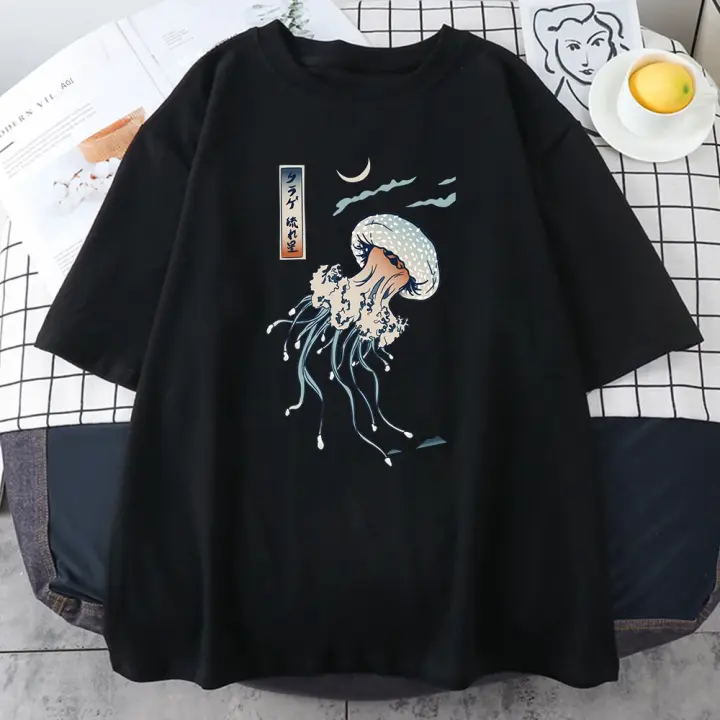 Camiseta De Algodón Para Hombre Con Estampado De Medusa Colorido Manga Corta Estilo Japonés Harajuku Cuello En O Vintage Oversized - 1
