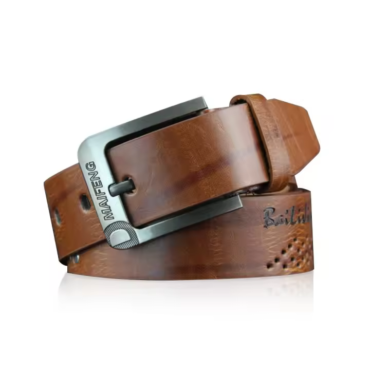 Cinturón De Cuero Genuino Para Hombres De Calidad Superior Con Hebilla Clásica Negocios Cowboy Vintage Ancho 3.7 Cm - 1