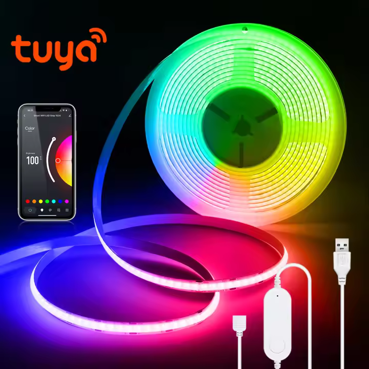 Tira LED COB RGB Inalámbrica Con Control WiFi Y USB Para Habitación 576leds/m Compatible Con Tuya Smartlife Cambio De Color Tira LED Inteligente Para Sala De Estar - 1