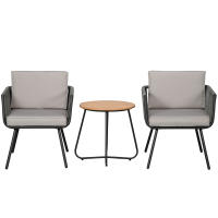 Outsunny Conjunto de Muebles de Jardín de Ratán Sintético 3 Piezas Conjunto de Mesa y 2 Sillas de Ratán con Cojines Acolchados Extraíbles para Balcón Terraza Patio Gris - details 0