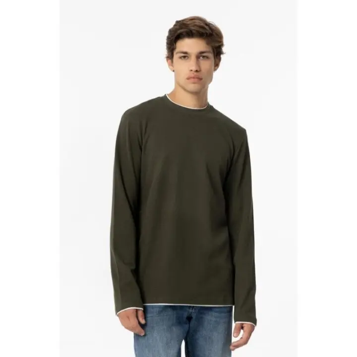 TIFFOSI - Camiseta de Manga Larga para Hombre en Color Verde - Modelo con Doble Cuello - 1