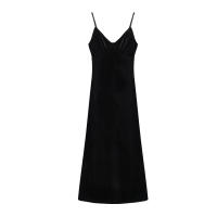 Vestido Largo Sin Mangas De Terciopelo Negro Vintage Para Mujer REALEFT Otoño Invierno Estilo Vintage Cuello En V Ajuste Suave - details 15