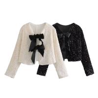 Abrigo De Lante Con Borla Para Mujer Estilo Francesa Con Lentejuelas Cuello Redondo Manga Larga Top Corto De Polyester Y Nylon - details 8