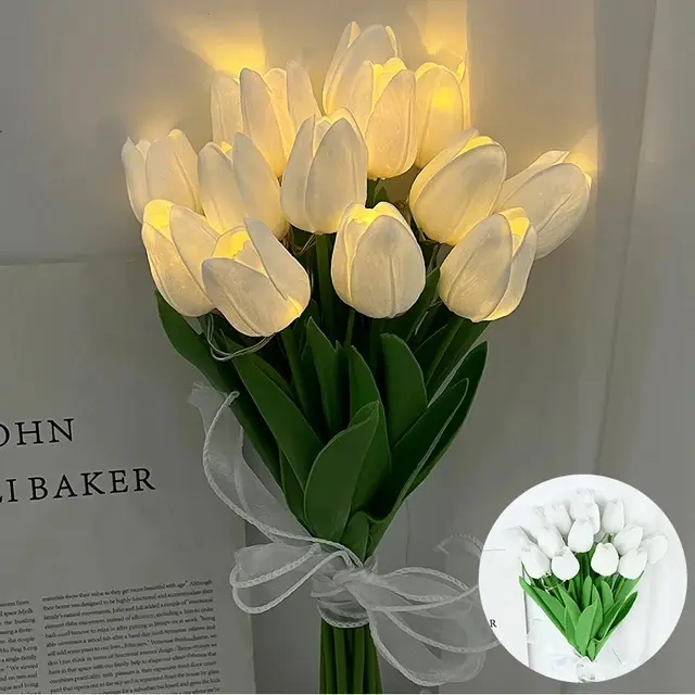 5/10pcs Tulipes LED Artificial Flores PU Flor Falsa Bouquet Luz Nocturna Para Decoración De Jardín Hogar Bodas Cumpleaños Regalo - 1