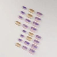 Pegatinas De Uñas Aurora Morada 24 Piezas Cuadradas Brillantes Color Gradient Sólido Elegantes Y Lujo Removible Resina - details 1