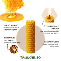 Vadeincienso - Lote de 12 Velas Cera de Abeja Española 100% Natural Hechas a Mano 2x20 cm para Meditación y Relajación - details 0