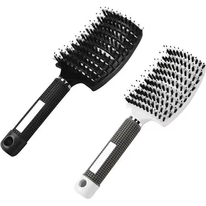 2 Cabezales de Cerdas de Jabalí: Accesorios para peinar El Cabello, ideales para desenredar y desenredar El Cabello Gruesto, color Negro BLANCO Y NEGRO - 1