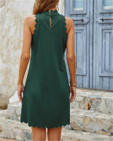 Vestido Casual De Mujer Estilo Playa Largo De Pierna Sin Mangas De Color Puro Con Encaje Ondulado Moda Primavera Verano 2024 - details 4