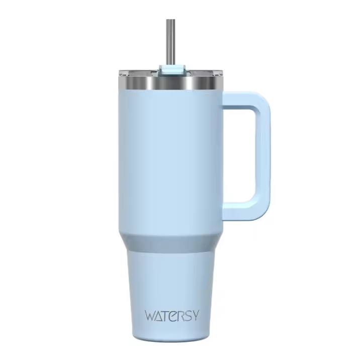 Taza Termo De Acero Inoxidable Watersy 40oz/1200ml Con Asa Y Tapón De Pajita Gran Capacidad Para Mantener Café Y Cerveza Frío Aislamiento Térmico Portátil - 1