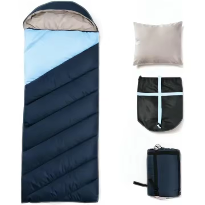 Saco de Dormir para Acampar, Saco de Dormir Impermeable Adulto, Camping, Saco de Dormir Portátil con Bolsa de Compresión, 2KG, con Almohada, 0-10℃ para Senderismo, Mochilero (190 + 30) * 80 cm (color azul) - 1