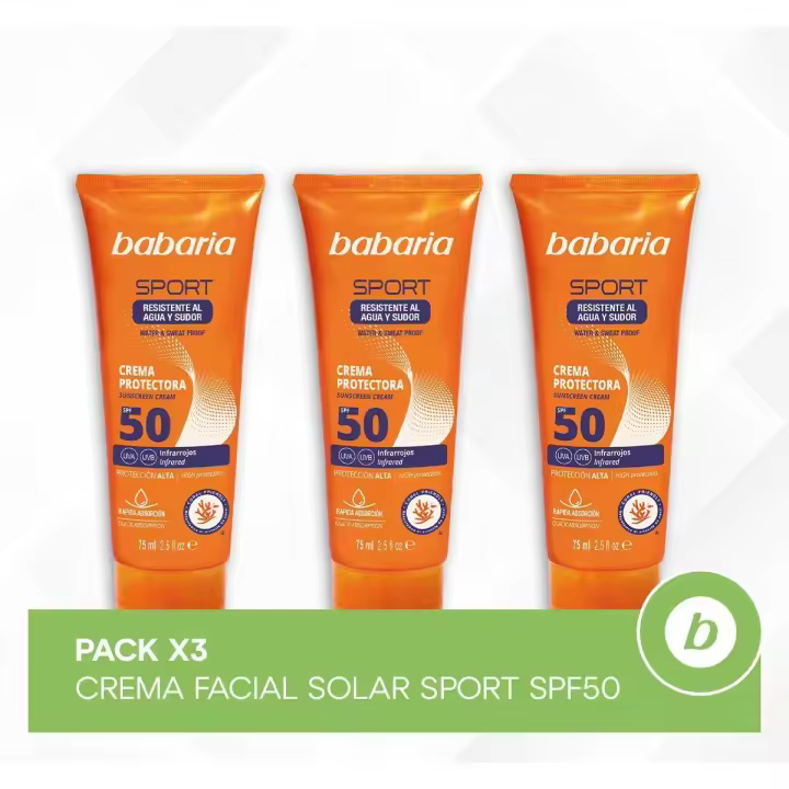 BABARIA PACK X3 CREMA FACIAL SOLAR SPORT SPF50 - 1