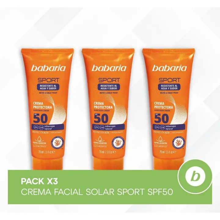 BABARIA PACK X3 CREMA FACIAL SOLAR SPORT SPF50 - 1