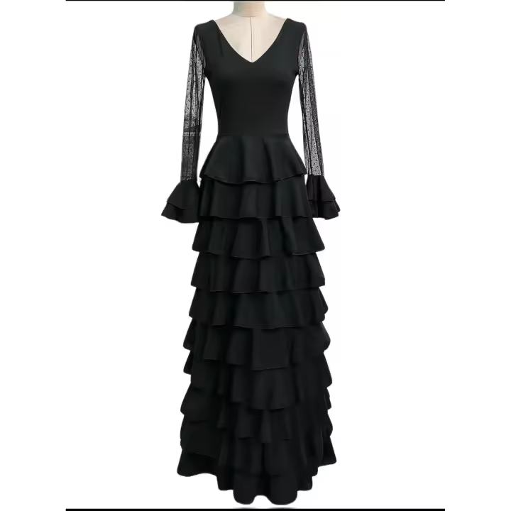 VESTIDO FLAMENCA  LICRA FABRICADO EN    ITALIA . TALLAS XS/S 34/36 - 72CM 60CM 76CM . M/L  38/40 - 80CM 68CM 84CM . XL/XXL  - 42/44/46 - 92CM 80CM 96CM  LARGO 150CM - 1