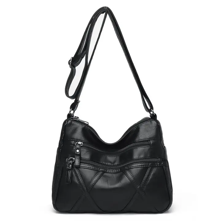 Bolso De Hombro Para Mujer 2023 De Cuero Suave De Lujo De Gran Capacidad Diseñador Barato Negro Bolso Cruzado Clásico Con Punto De Cruz Interior - 1