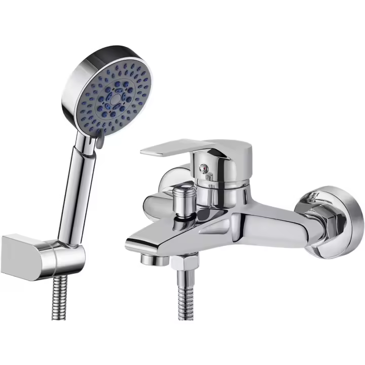 BIT Grifo de bañera con ducha de 5 funciones, grifo de bañera cromado con soporte de pared y manguera de ducha de 150 cm para ducha de baño, Griferia para Baño Completo - 1
