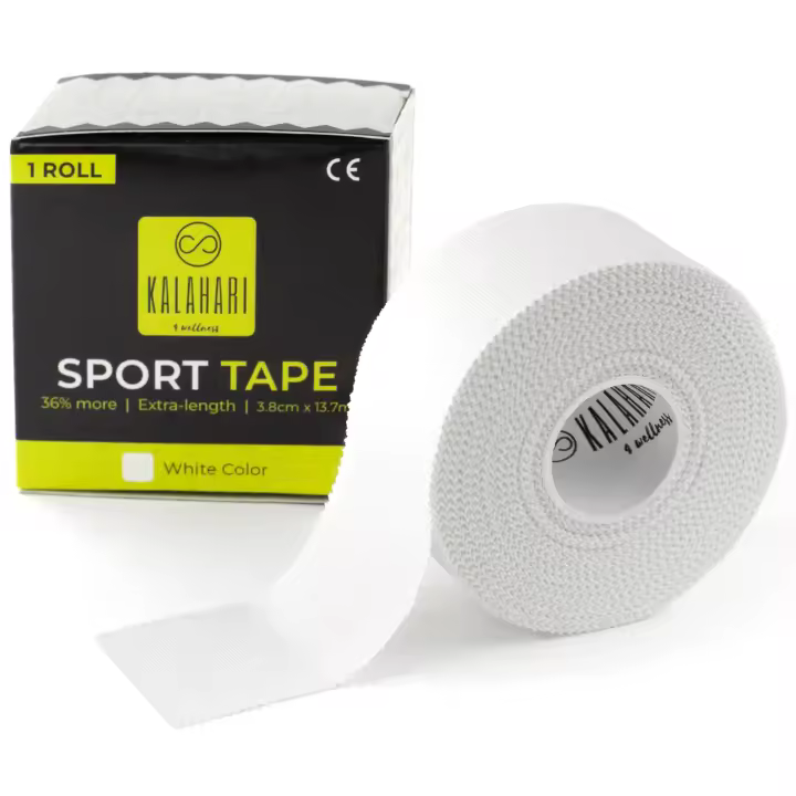 KALAHARI Tape Vendaje Deportivo Extra Largo-3,8 cm x 13,7 M-Cinta adhesiva para dedos Voleibol, Fútbol, Crossfit, Escalada-Esparadrapa Deportivo, Sport Tape, No Elástica, 100% Algodón, Blanco - 1