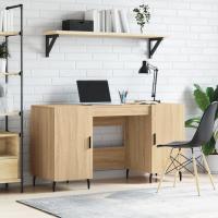 vidaXL Escritorio madera de ingeniería 140x50x75 cm en color Blanco/Gris sonoma/Gris hormigón y más | estructura resistente ideal para salón dormitorio o estudio - details 3
