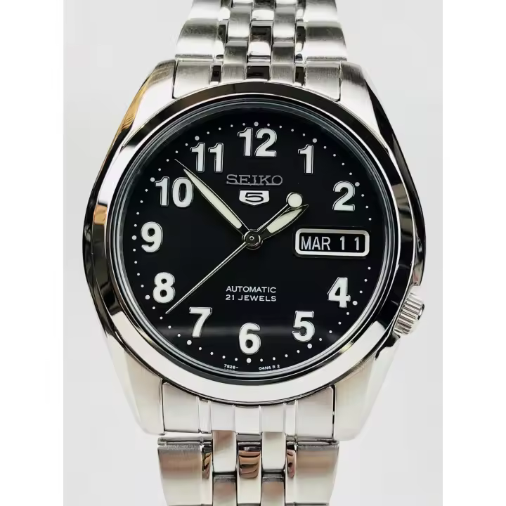 Reloj automático hombre Seiko 5 SNK381K1 correa acero dial negro SNK381 - 1