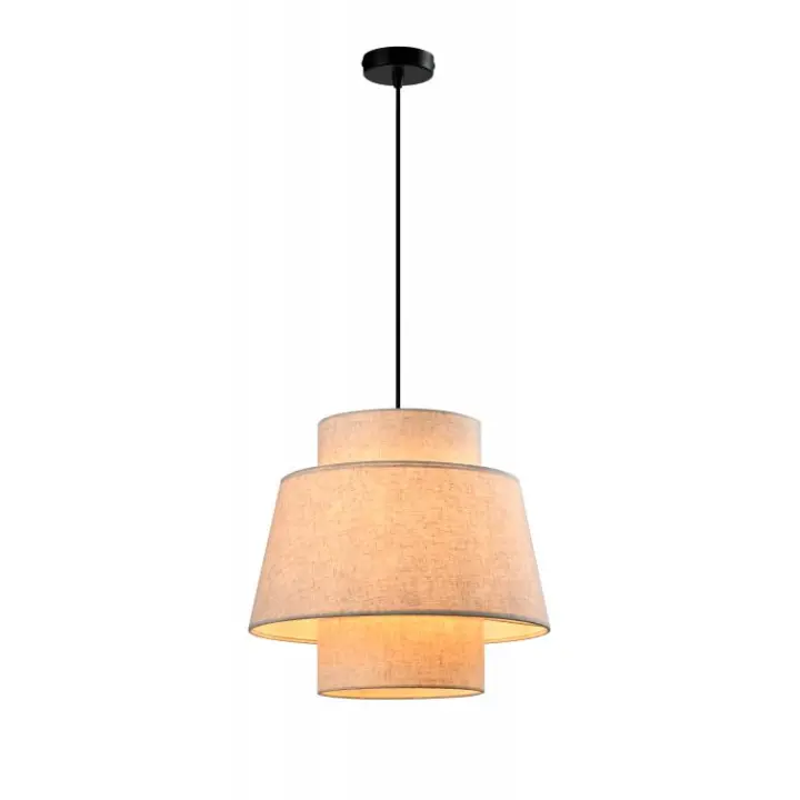 Lámpara colgante de techo de metal negro con pantalla de tela beige jaspeado. (DISPONIBLE PLAFÓN A CONJUNTO) Ref. 6012/250P - 1