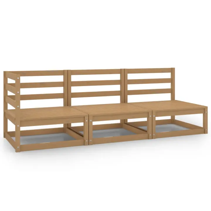 vidaXL Muebles de jardín 3 piezas marrón miel madera maciza de pino - 1