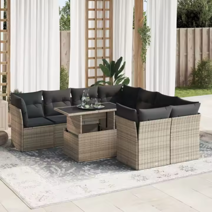 vidaXL Set de sofás de jardín con cojines 9 pzas ratán sintético gris - 1