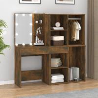 vidaXL Tocador con LED y armario madera contrachapada en color Gris sonoma/Roble ahumado | almacenamiento funcional diseño moderno para baño dormitorio sala - details 1