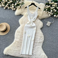 Vestido Wrap Sin Mangas De Encaje Floral REALEFT Para Mujer Elegante V-Neck Cintura Ajustada Longitud Media Pierna Vestido De Verano - details 29
